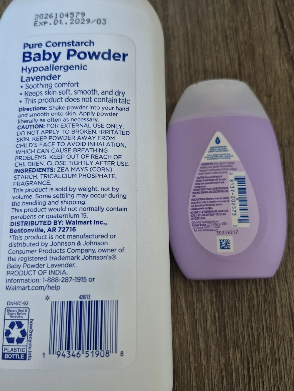 Equate Pure Cornstarch Baby Poweder Hypoallergenic.